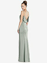 Side View Thumbnail - Willow Green Draped Cowl-Back Princess Line Dress with Front Slit