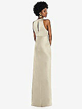 Rear View Thumbnail - Champagne Jewel Neck Sleeveless Maxi Dress with Bias Skirt