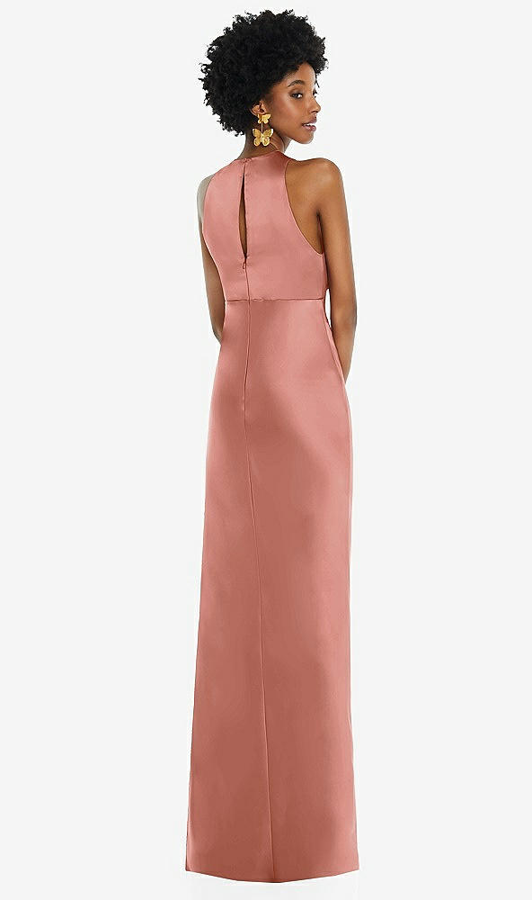 Back View - Desert Rose Jewel Neck Sleeveless Maxi Dress with Bias Skirt