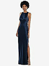 Front View Thumbnail - Midnight Navy Jewel Neck Sleeveless Maxi Dress with Bias Skirt