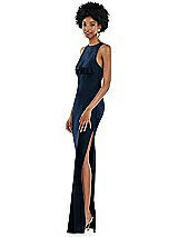 Side View Thumbnail - Midnight Navy Jewel Neck Sleeveless Maxi Dress with Bias Skirt