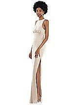 Side View Thumbnail - Oat Jewel Neck Sleeveless Maxi Dress with Bias Skirt