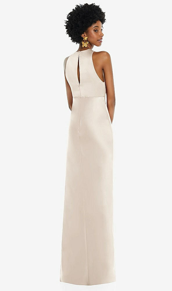 Back View - Oat Jewel Neck Sleeveless Maxi Dress with Bias Skirt