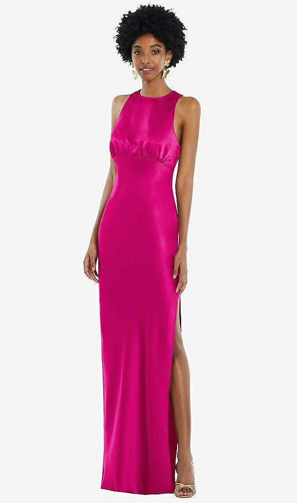 Front View - Think Pink Jewel Neck Sleeveless Maxi Dress with Bias Skirt