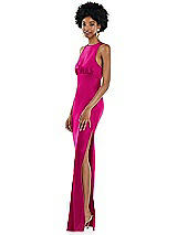 Side View Thumbnail - Think Pink Jewel Neck Sleeveless Maxi Dress with Bias Skirt