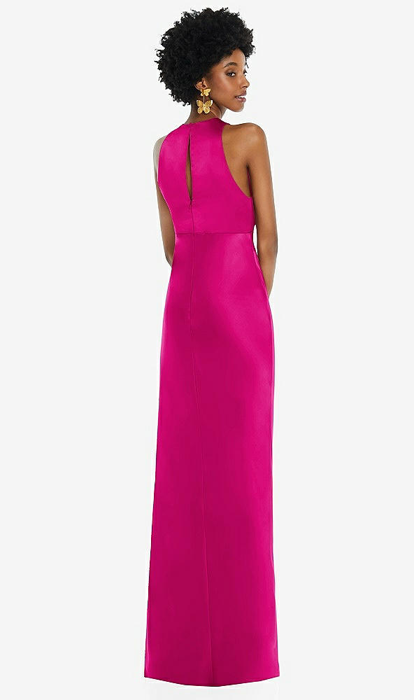 Back View - Think Pink Jewel Neck Sleeveless Maxi Dress with Bias Skirt