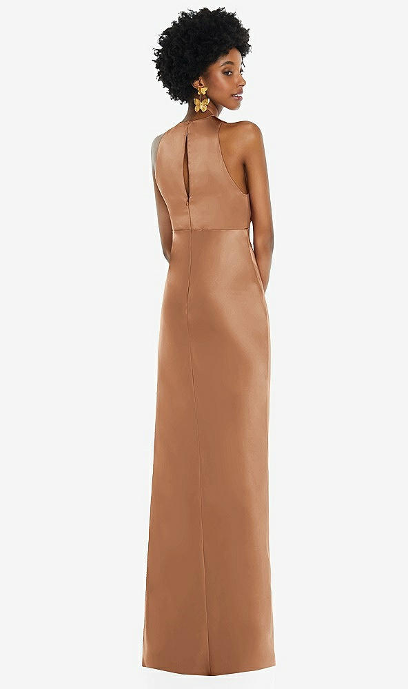 Back View - Toffee Jewel Neck Sleeveless Maxi Dress with Bias Skirt