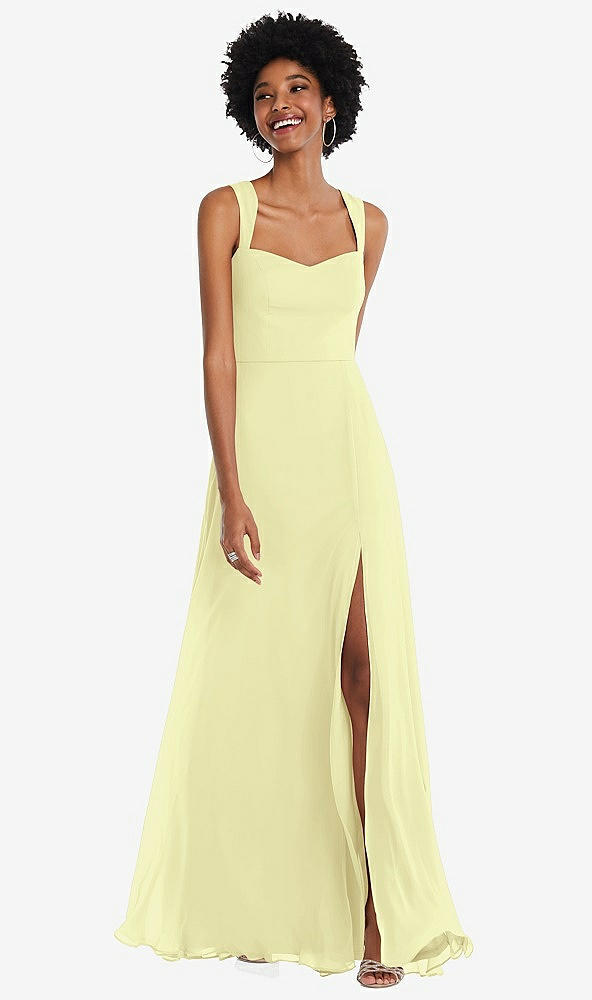 Front View - Butter Yellow Contoured Wide Strap Sweetheart Maxi Dress