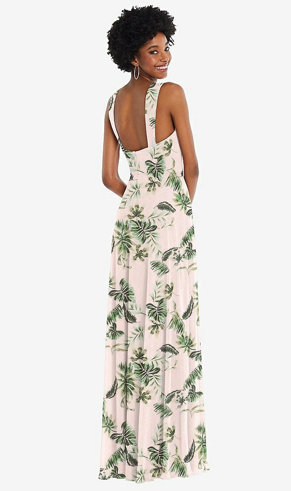 Back View - Palm Beach Print Contoured Wide Strap Sweetheart Maxi Dress