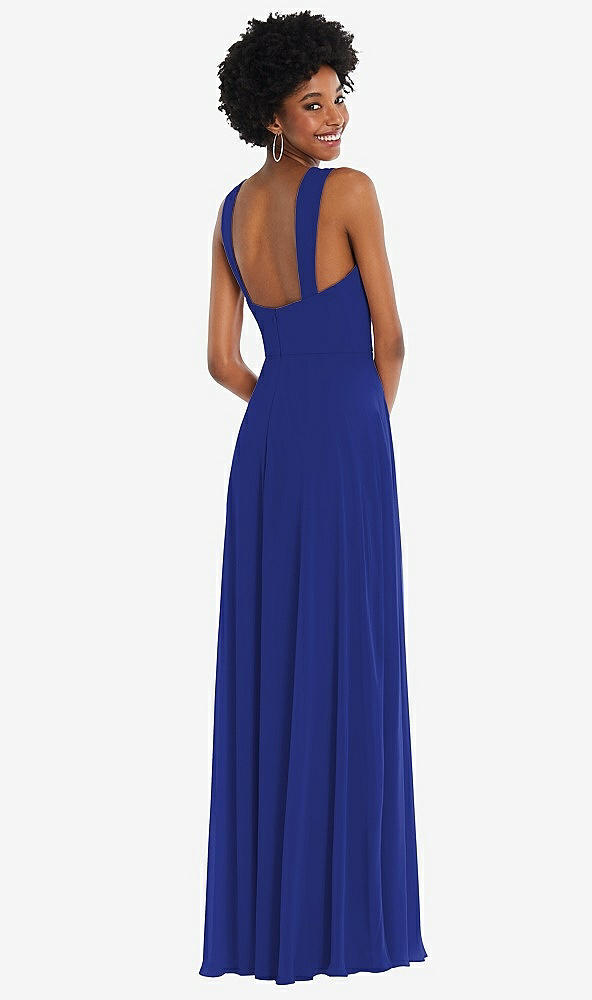 Back View - Cobalt Blue Contoured Wide Strap Sweetheart Maxi Dress