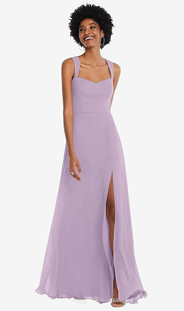 Front View - Pale Purple Contoured Wide Strap Sweetheart Maxi Dress