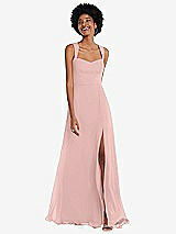 Front View Thumbnail - Rose - PANTONE Rose Quartz Contoured Wide Strap Sweetheart Maxi Dress