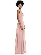 Side View Thumbnail - Rose - PANTONE Rose Quartz Contoured Wide Strap Sweetheart Maxi Dress