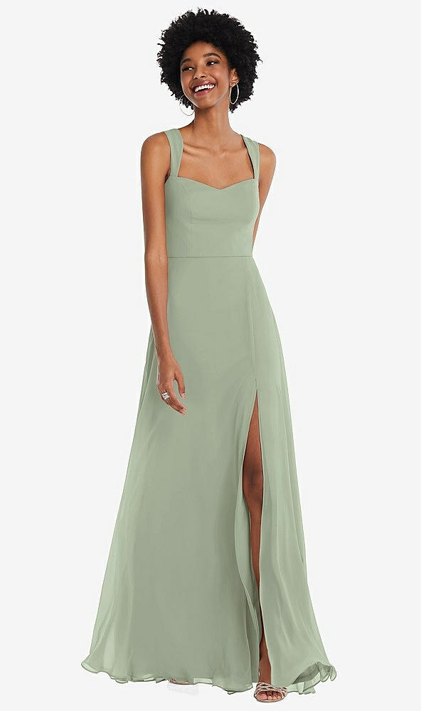 Front View - Sage Contoured Wide Strap Sweetheart Maxi Dress