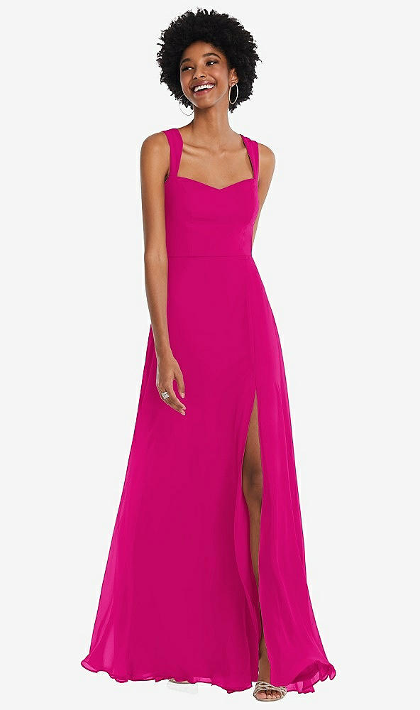 Front View - Think Pink Contoured Wide Strap Sweetheart Maxi Dress