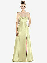 Front View Thumbnail - Butter Yellow Bow Cuff Strapless Satin Ball Gown with Pockets