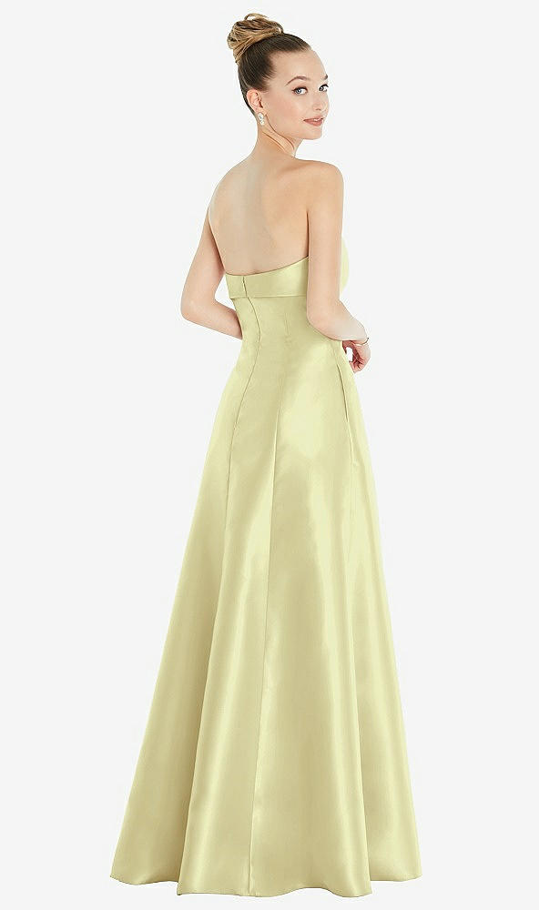 Back View - Butter Yellow Bow Cuff Strapless Satin Ball Gown with Pockets