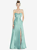 Front View Thumbnail - Coastal Bow Cuff Strapless Satin Ball Gown with Pockets