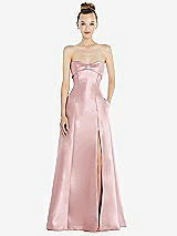 Front View Thumbnail - Ballet Pink Bow Cuff Strapless Satin Ball Gown with Pockets