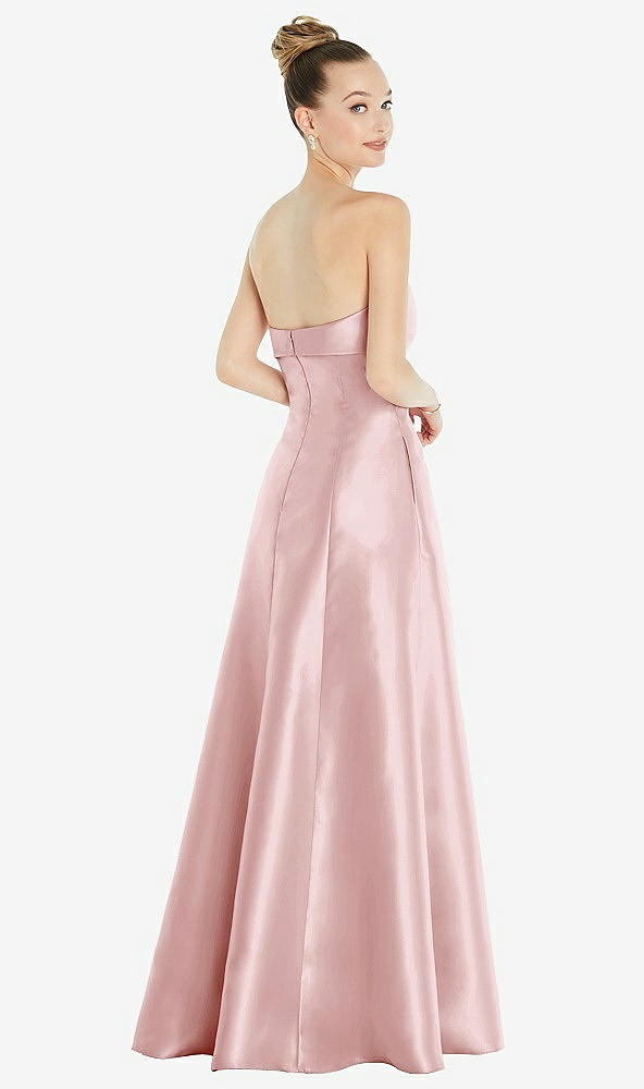 Back View - Ballet Pink Bow Cuff Strapless Satin Ball Gown with Pockets