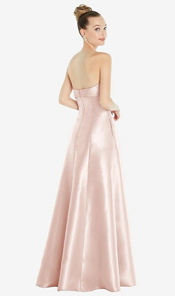 Back View - Blush Bow Cuff Strapless Satin Ball Gown with Pockets