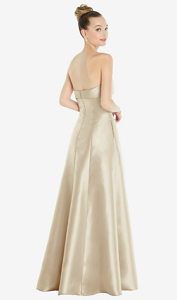 Back View - Champagne Bow Cuff Strapless Satin Ball Gown with Pockets