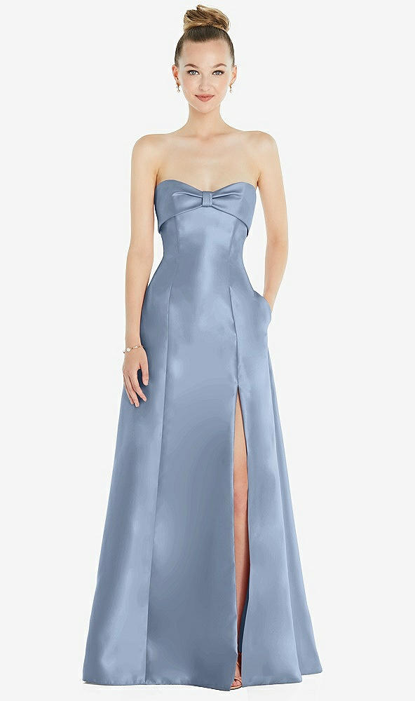 Front View - Cloudy Bow Cuff Strapless Satin Ball Gown with Pockets