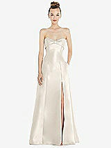 Front View Thumbnail - Ivory Bow Cuff Strapless Satin Ball Gown with Pockets