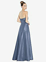 Rear View Thumbnail - Larkspur Blue Bow Cuff Strapless Satin Ball Gown with Pockets