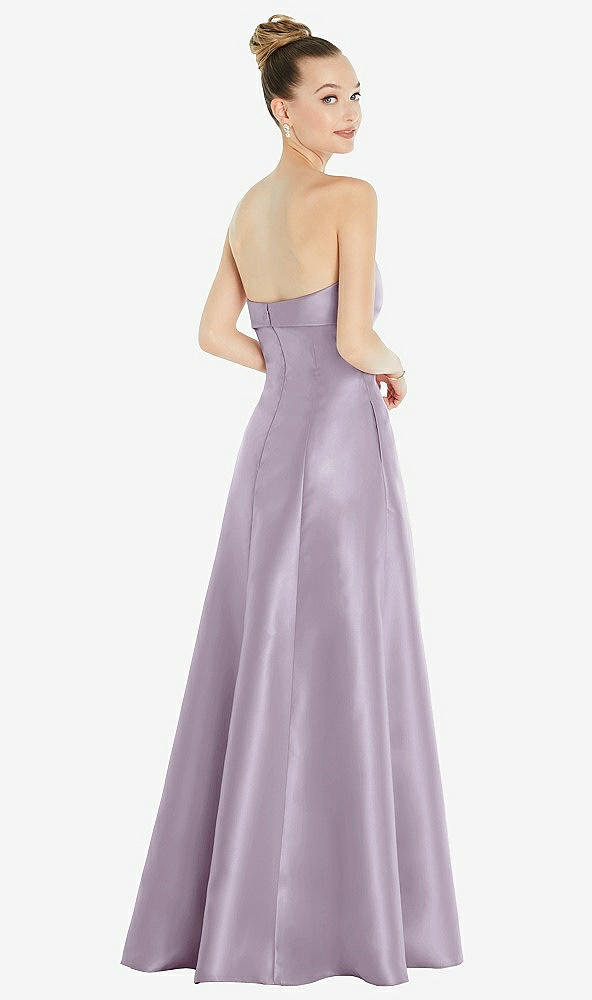 Back View - Lilac Haze Bow Cuff Strapless Satin Ball Gown with Pockets