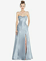 Front View Thumbnail - Mist Bow Cuff Strapless Satin Ball Gown with Pockets