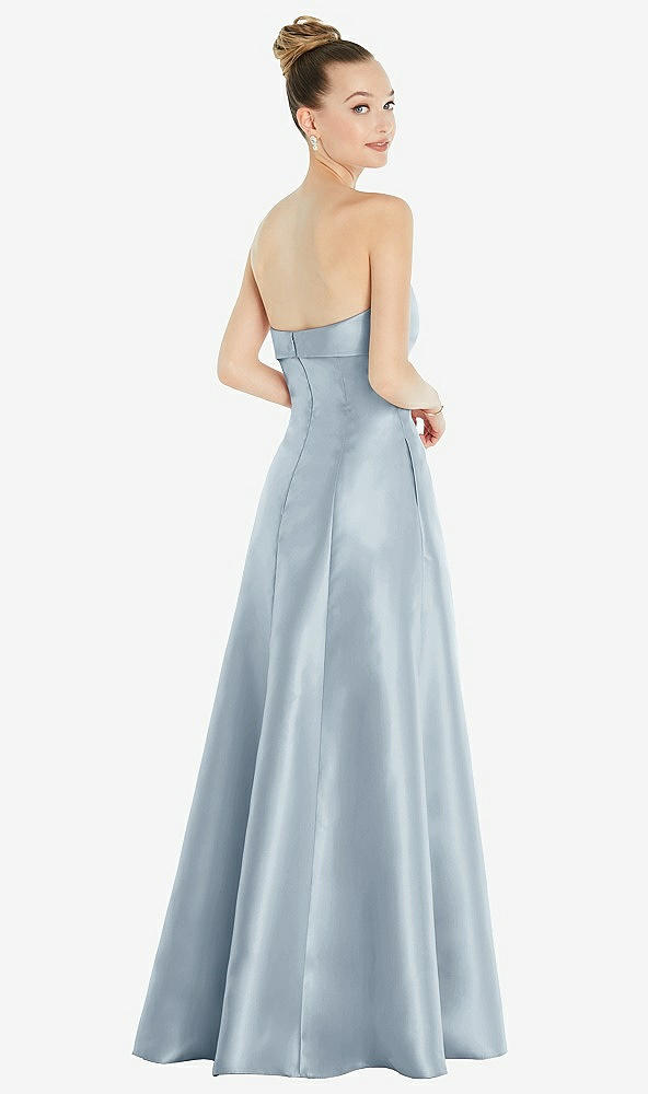 Back View - Mist Bow Cuff Strapless Satin Ball Gown with Pockets