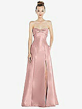 Front View Thumbnail - Rose - PANTONE Rose Quartz Bow Cuff Strapless Satin Ball Gown with Pockets