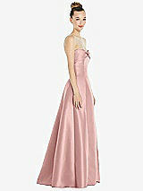 Side View Thumbnail - Rose - PANTONE Rose Quartz Bow Cuff Strapless Satin Ball Gown with Pockets