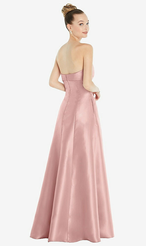 Back View - Rose - PANTONE Rose Quartz Bow Cuff Strapless Satin Ball Gown with Pockets