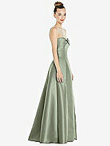 Side View Thumbnail - Sage Bow Cuff Strapless Satin Ball Gown with Pockets