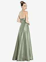 Rear View Thumbnail - Sage Bow Cuff Strapless Satin Ball Gown with Pockets