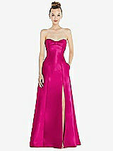 Front View Thumbnail - Think Pink Bow Cuff Strapless Satin Ball Gown with Pockets