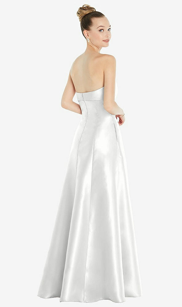 Back View - White Bow Cuff Strapless Satin Ball Gown with Pockets