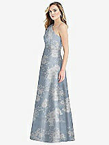 Side View Thumbnail - Porcelain Blue Seraphina Floral Pleated Draped One-Shoulder Floral Satin Gown with Pockets