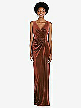 Front View Thumbnail - Auburn Moon Draped Skirt Faux Wrap Velvet Maxi Dress