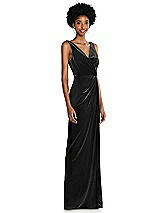 Side View Thumbnail - Black Draped Skirt Faux Wrap Velvet Maxi Dress