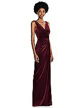 Side View Thumbnail - Cabernet Draped Skirt Faux Wrap Velvet Maxi Dress