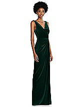 Side View Thumbnail - Evergreen Draped Skirt Faux Wrap Velvet Maxi Dress