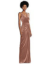 Side View Thumbnail - Tawny Rose Draped Skirt Faux Wrap Velvet Maxi Dress