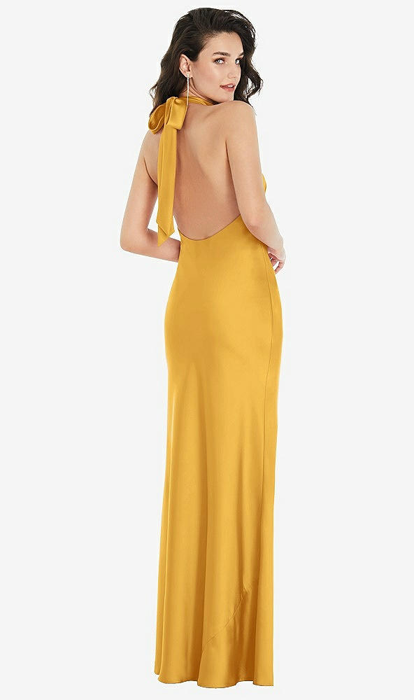 Back View - NYC Yellow Scarf Tie High-Neck Halter Maxi Slip Dress