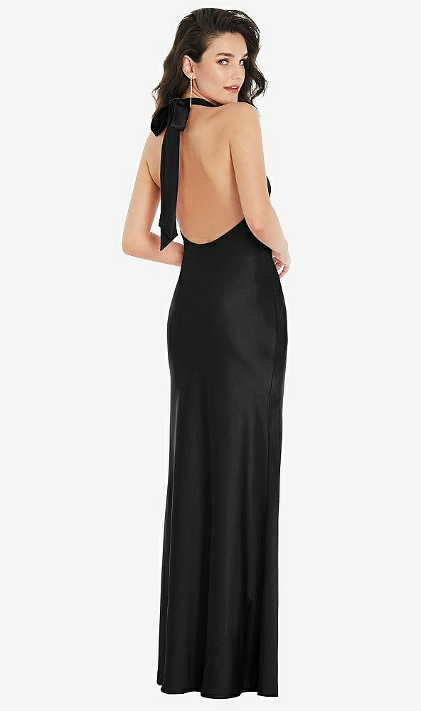 Back View - Black Scarf Tie High-Neck Halter Maxi Slip Dress