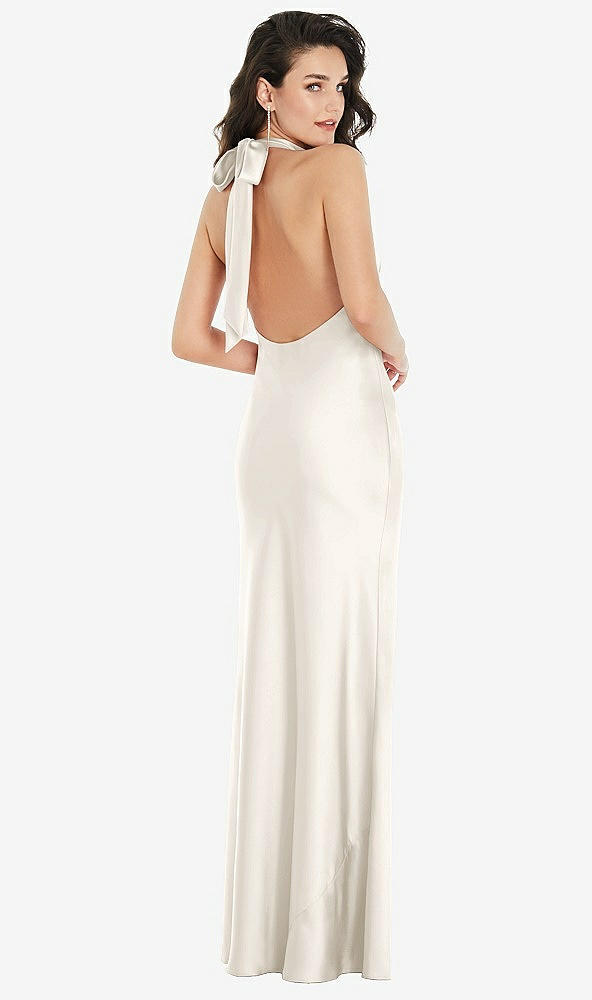 Back View - Ivory Scarf Tie High-Neck Halter Maxi Slip Dress