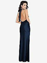 Rear View Thumbnail - Midnight Navy Scarf Tie High-Neck Halter Maxi Slip Dress