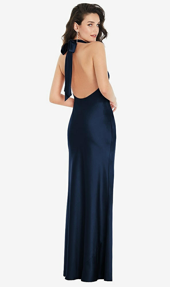 Back View - Midnight Navy Scarf Tie High-Neck Halter Maxi Slip Dress